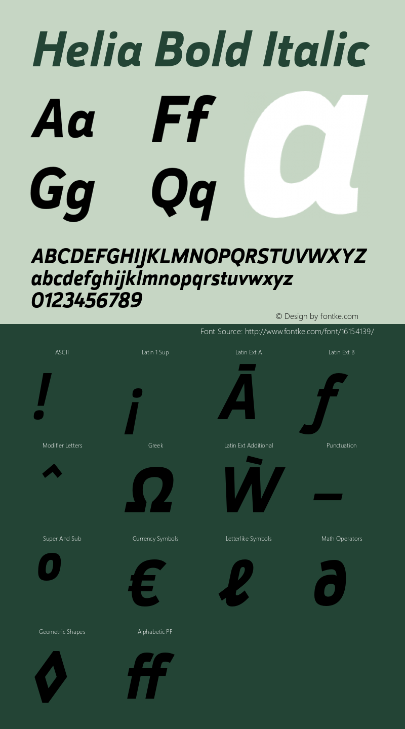 Helia Bold Italic Version 1.000; initial release Font Sample