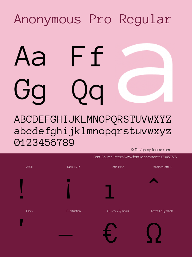 Anonymous Pro Version 1.002 Font Sample