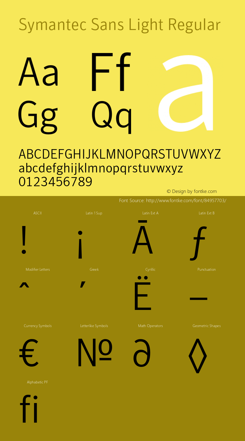 Symantec Sans Light Version 1.00 Font Sample