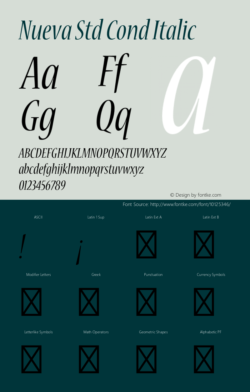 Nueva Std Cond Italic OTF 1.018;PS 001.002;Core 1.0.31;makeotf.lib1.4.1585 Font Sample