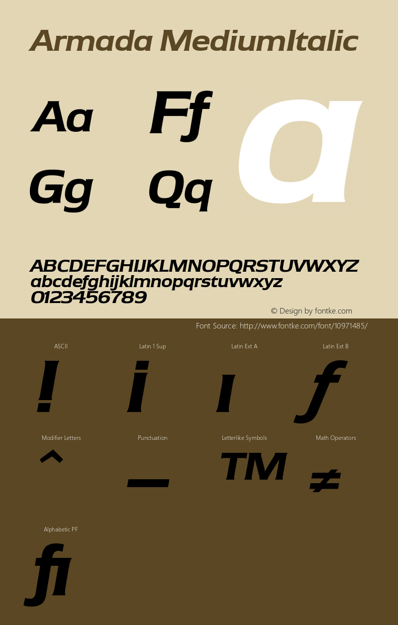 Armada MediumItalic Version 1.0 Font Sample