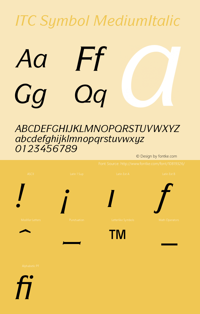 ITC Symbol MediumItalic Version 001.000 Font Sample