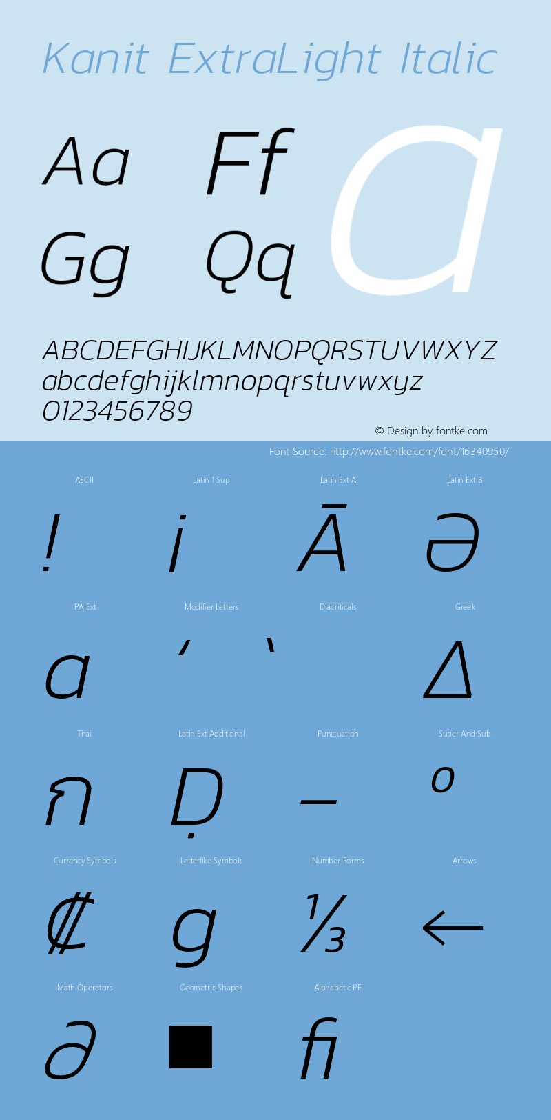 Kanit ExtraLight Italic Version 1.000;PS 001.000;hotconv 1.0.88;makeotf.lib2.5.64775 Font Sample