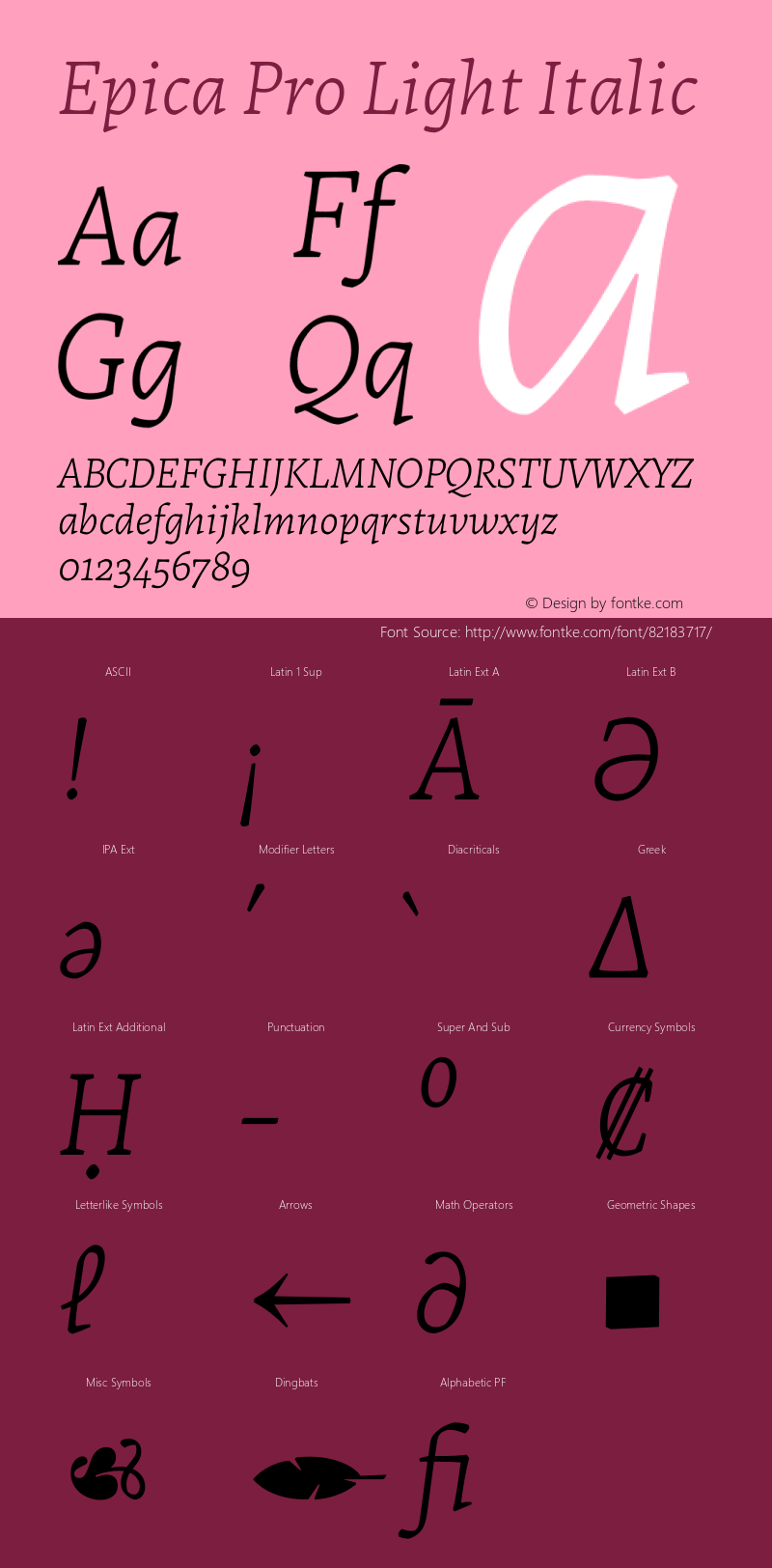 Epica Pro Light Italic Version 1.000; ttfautohint (v1.8) Font Sample