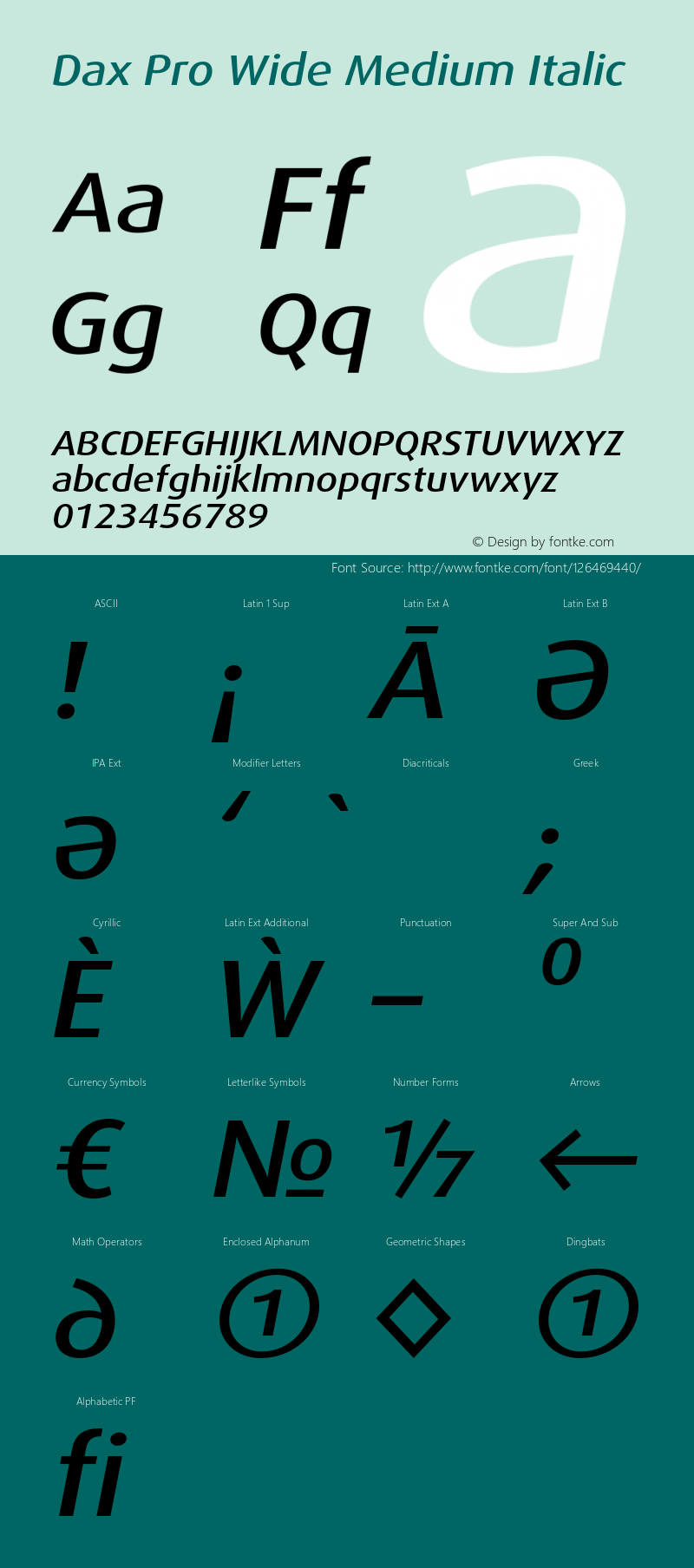 Dax Pro Wide Medium Italic Version 7.504; 2006; Build 1022 Font Sample