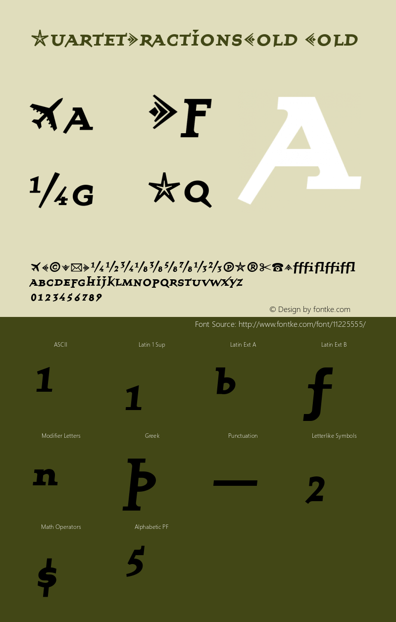 QuartetFractionsBold Bold Version 001.000 Font Sample