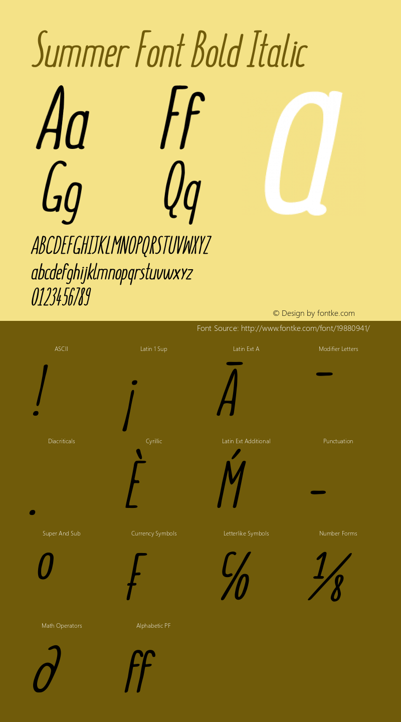 Summer Font Bold Italic Version 1.10 May 28, 2015 Font Sample