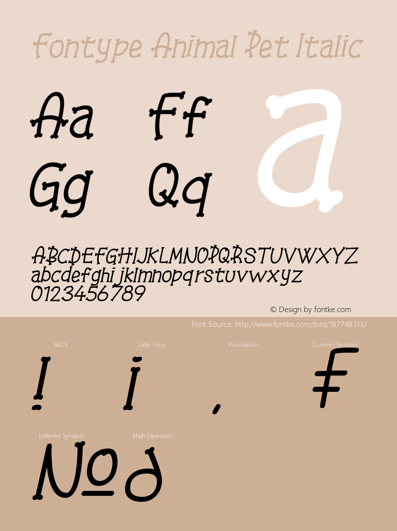 Fontype Animal Pet Italic Version 1.00;August 24, 2021;FontCreator 12.0.0.2525 64-bit图片样张