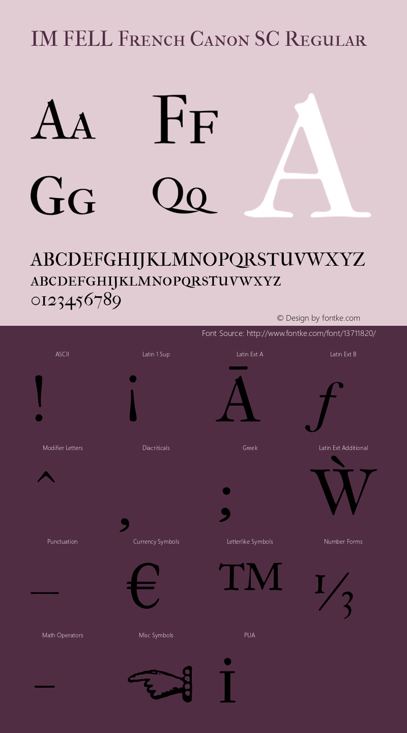 IM FELL French Canon SC Regular 3.00 Font Sample