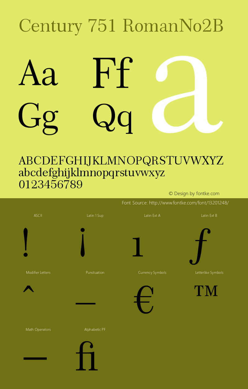 Century 751 RomanNo2B Version 003.001 Font Sample