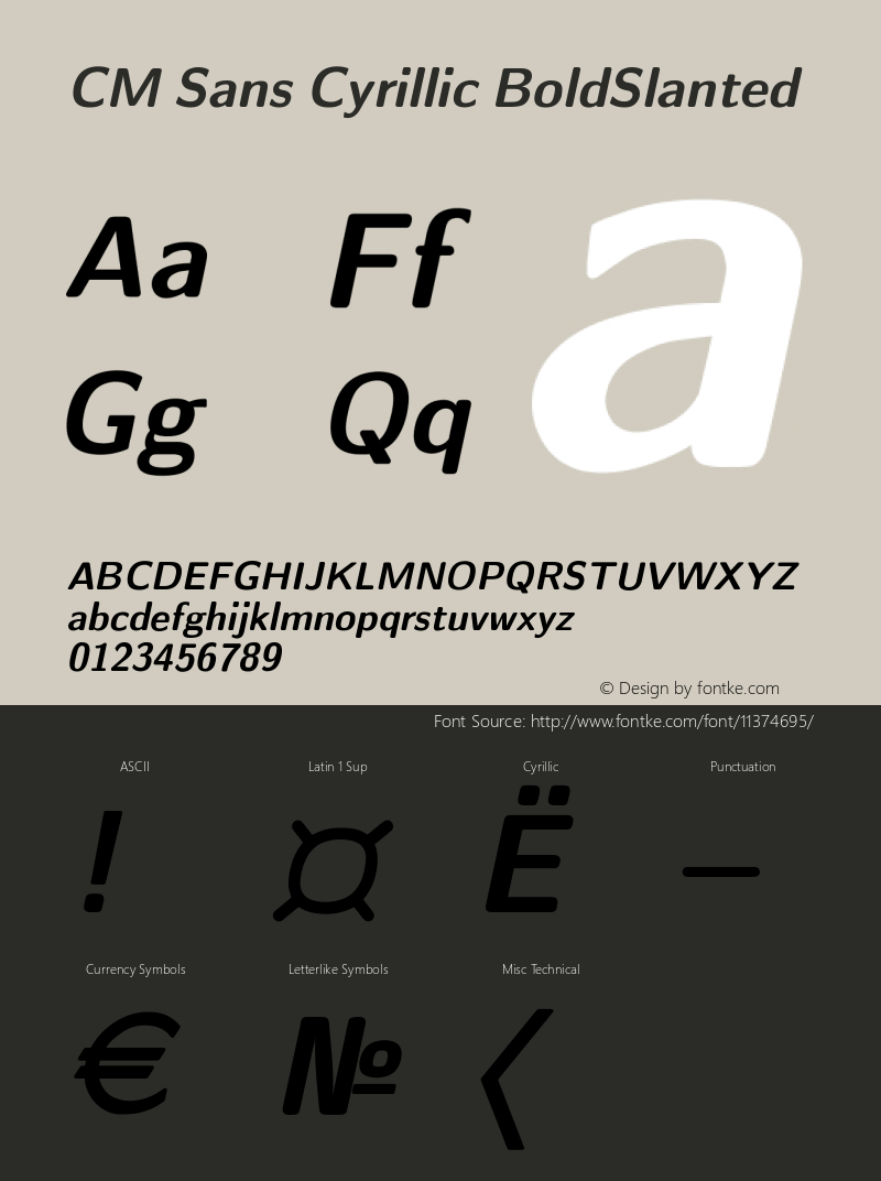 CM Sans Cyrillic BoldSlanted Version 001.001 Font Sample