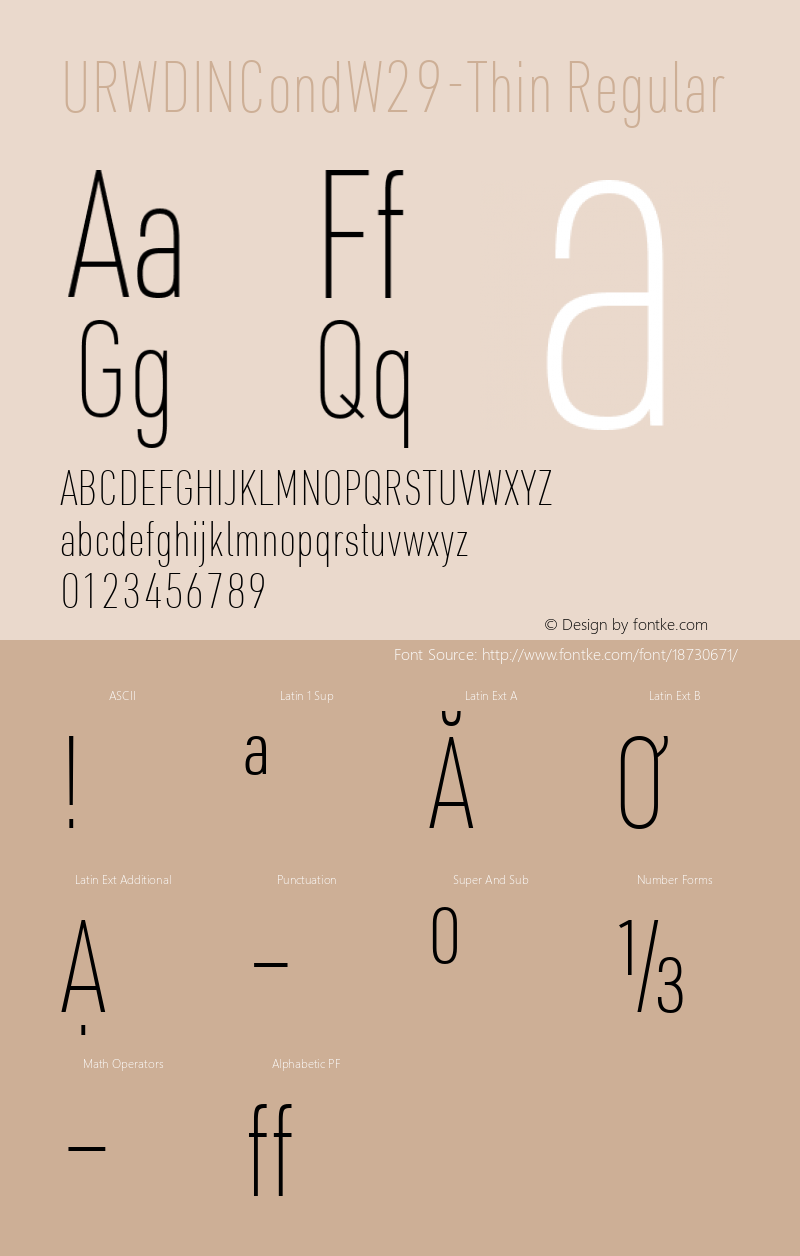 URWDINCondW29-Thin Regular Version 3.00 Font Sample