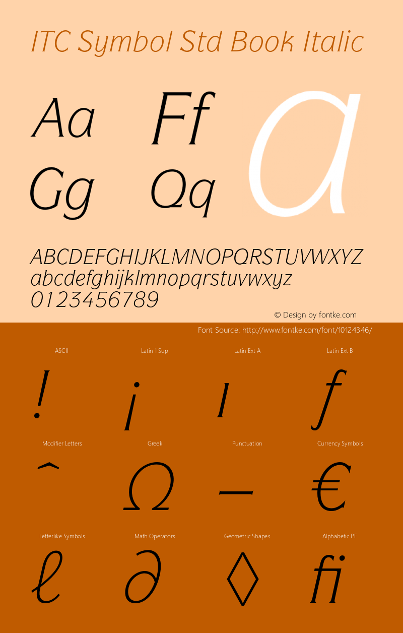 ITC Symbol Std Book Italic OTF 1.018;PS 001.000;Core 1.0.31;makeotf.lib1.4.1585 Font Sample