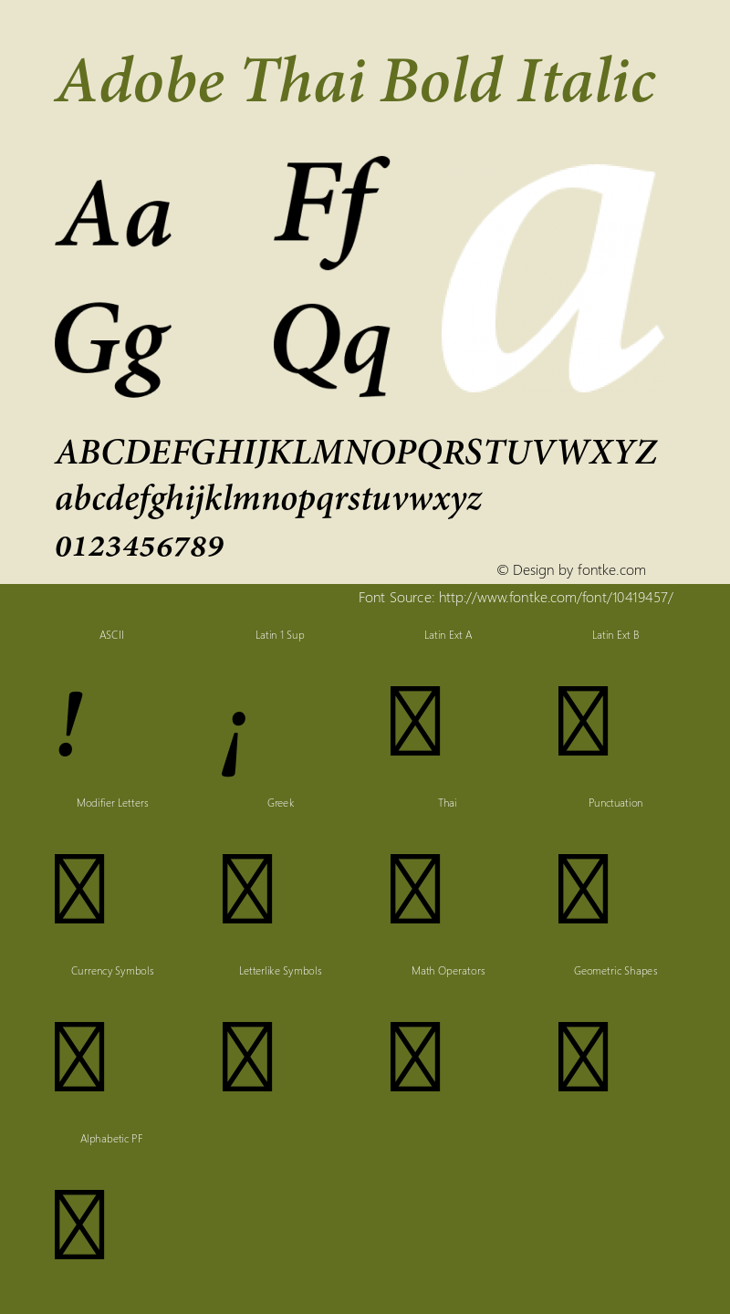 Adobe Thai Bold Italic Version 1.041 Font Sample