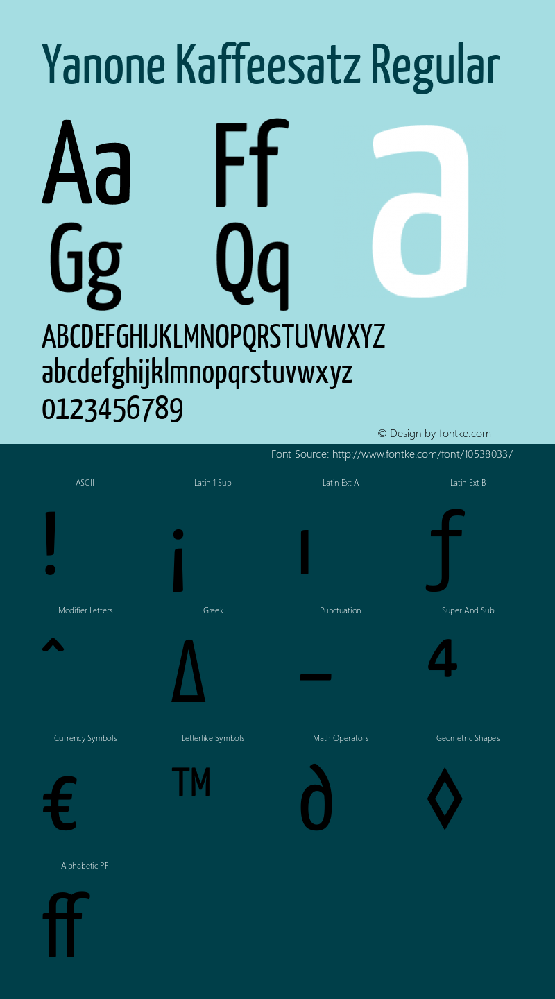 Yanone Kaffeesatz Regular Version 1.003 Font Sample