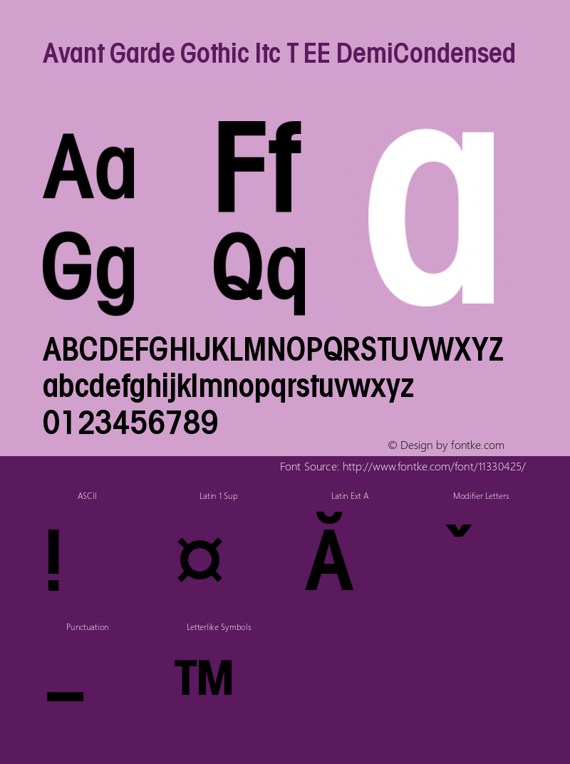 Avant Garde Gothic Itc T EE DemiCondensed Version 001.005 Font Sample