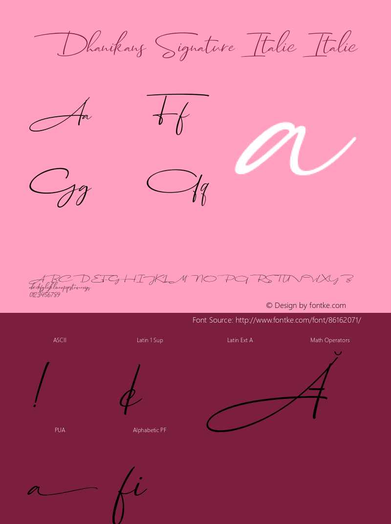 Dhanikans Signature Italic Italic Version 1.000 Font Sample