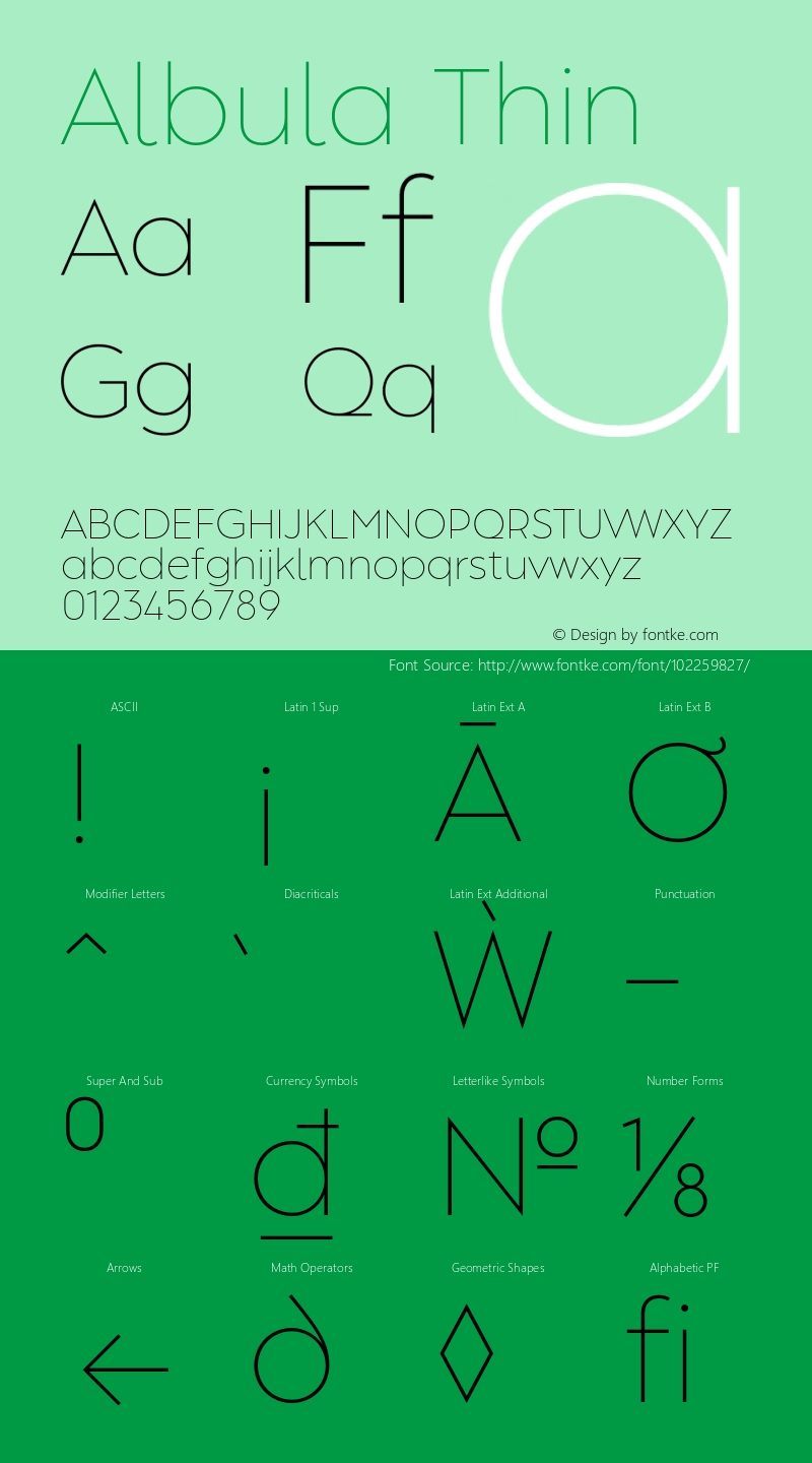 Albula-Thin Version 1.000;hotconv 1.0.109;makeotfexe 2.5.65596 Font Sample