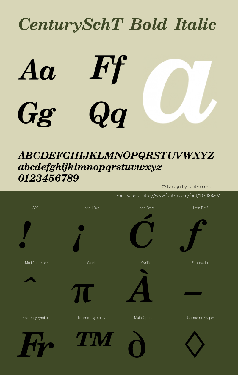 CenturySchT Bold Italic Version 001.005 Font Sample