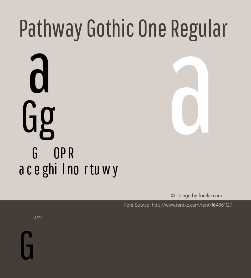 Pathway Gothic One Regular Version 1.001 Font Sample