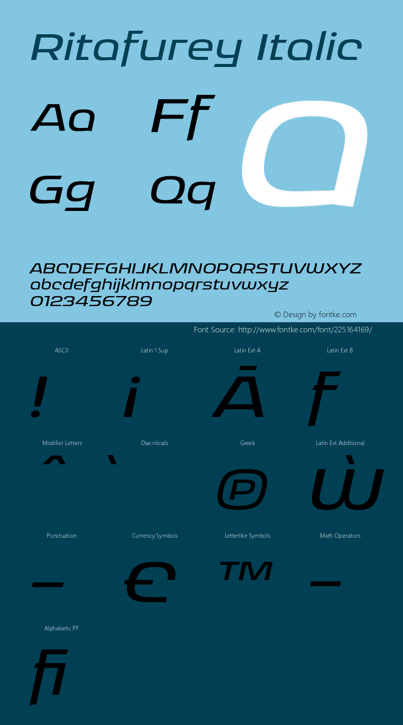 Ritafurey Regular Italic Version 4.000;hotconv 1.0.109;makeotfexe 2.5.65596图片样张