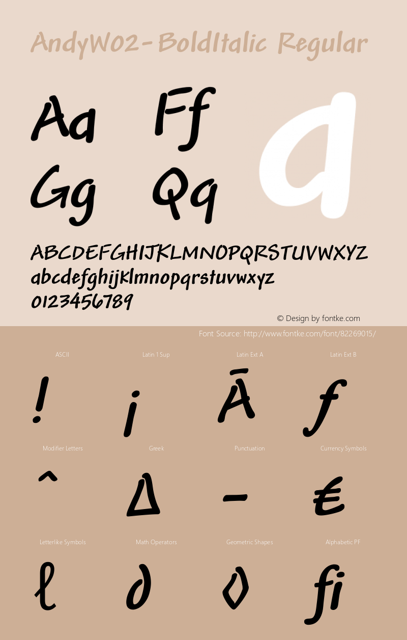 Andy W02 Bold Italic Version 2.02 Font Sample