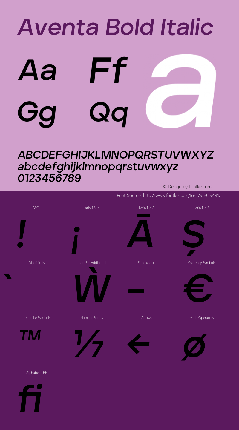 Aventa Bold Italic 1.003 Font Sample