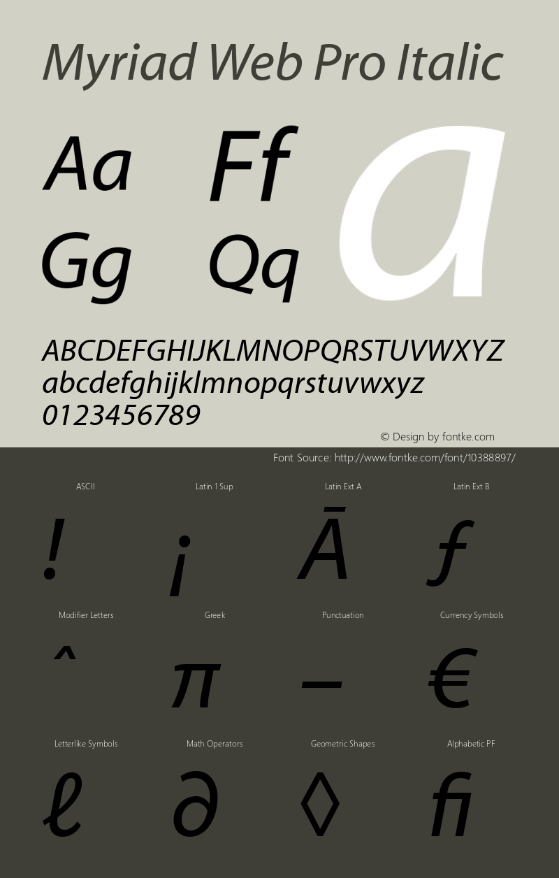 Myriad Web Pro Italic Version 001.014 Font Sample