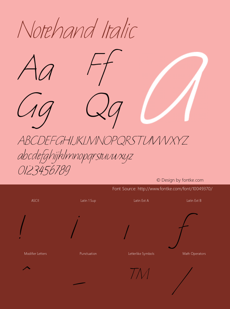 Notehand Italic W.S.I. Int'l v1.1 for GSP: 6/20/95 Font Sample