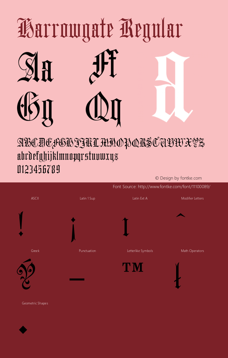 Harrowgate Regular Version 001.000 Font Sample