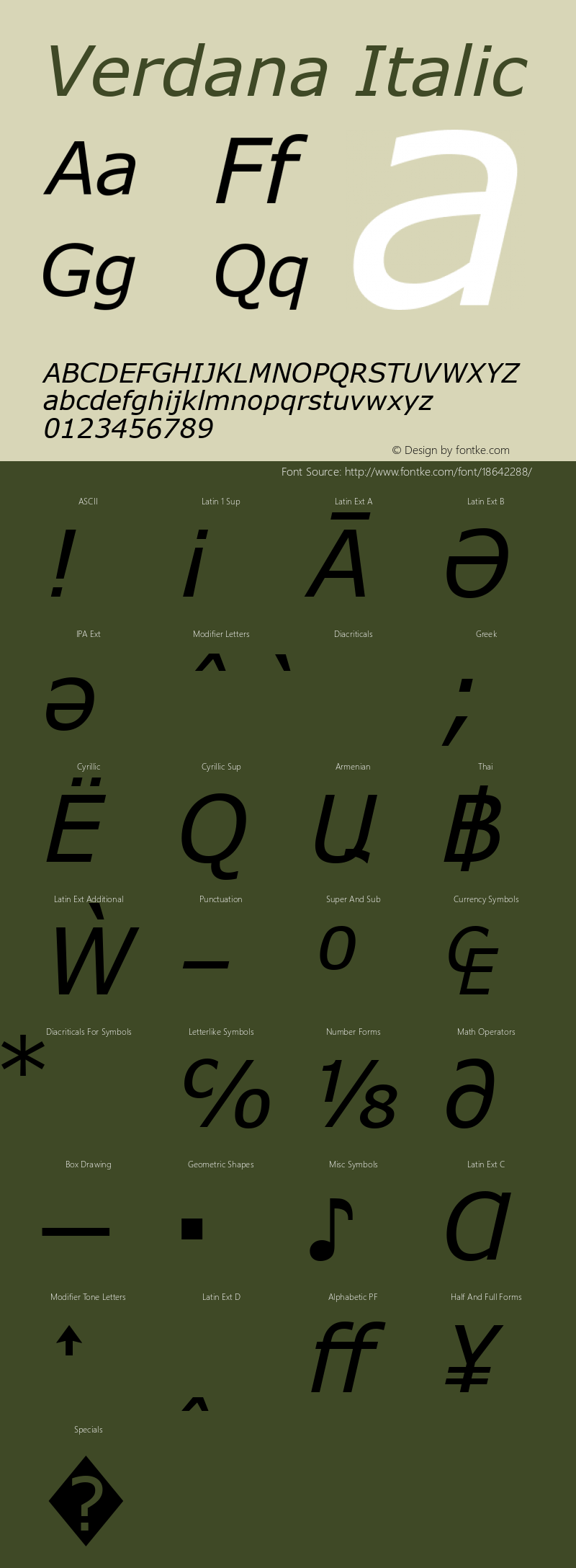 Verdana Italic Version 5.32 Font Sample