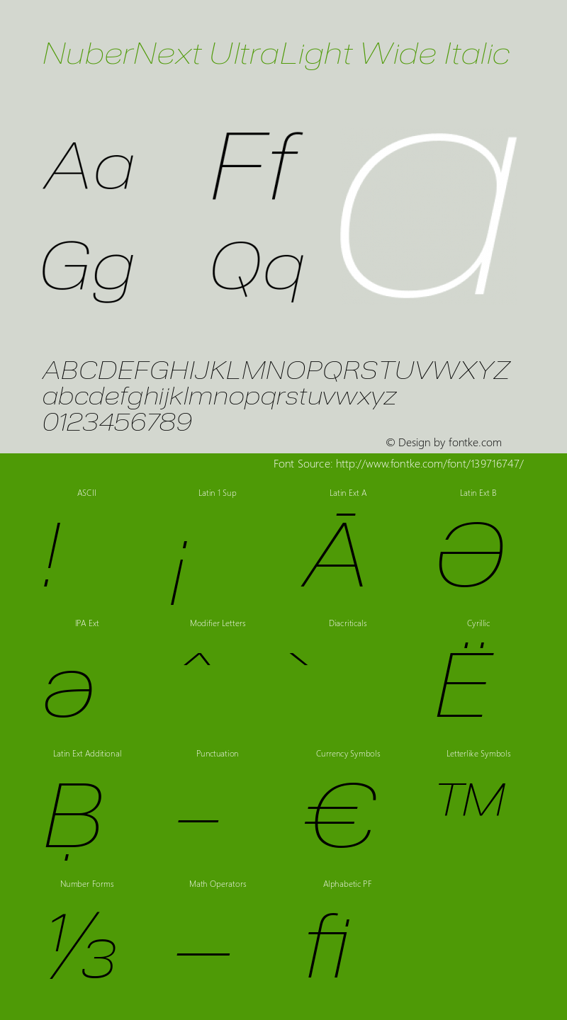 NuberNext UltraLight Wide Italic Version 001.002 February 2020 Font Sample