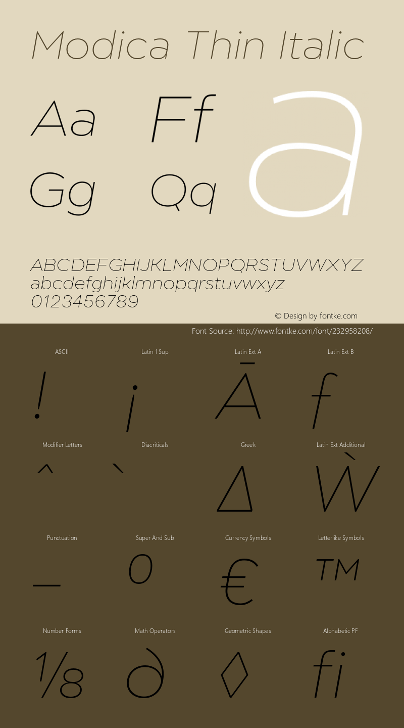 Modica Thin Italic Version 1.000;hotconv 1.0.109;makeotfexe 2.5.65596图片样张