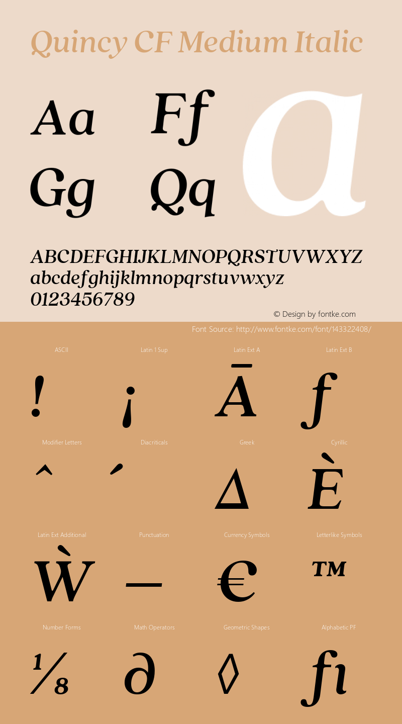 Quincy CF Medium Italic Version 4.100 Font Sample