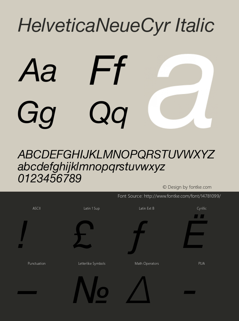 HelveticaNeueCyr Italic 001.000 Font Sample