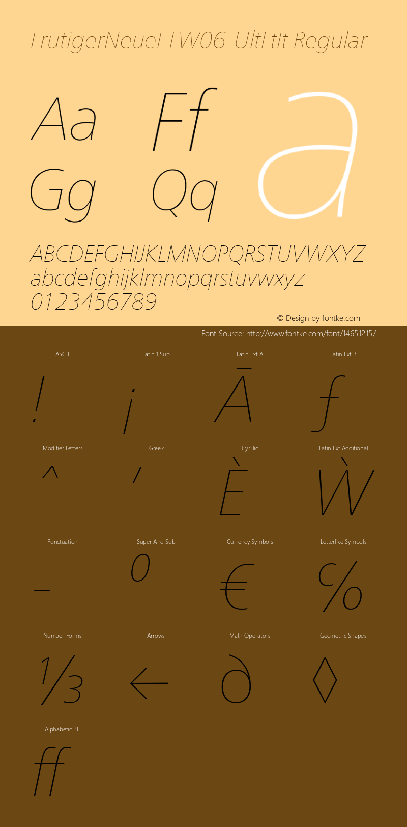 FrutigerNeueLTW06-UltLtIt Regular Version 2.0 Font Sample