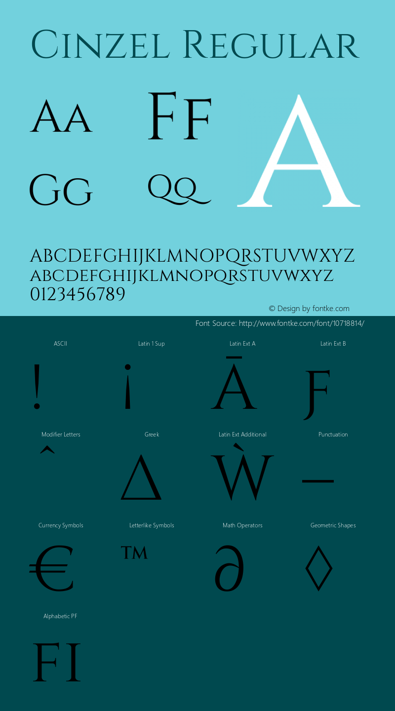 Cinzel Regular Version 1.001;PS 001.001;hotconv 1.0.56;makeotf.lib2.0.21325 Font Sample