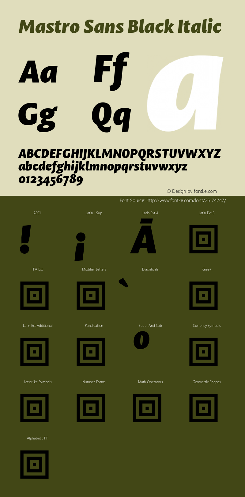 Mastro Sans Black Italic Version 1.000;PS 001.000;hotconv 1.0.88;makeotf.lib2.5.64775 Font Sample