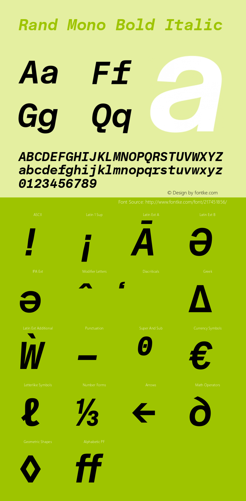 Rand Mono Bold Italic Version 1.002; build 0003图片样张