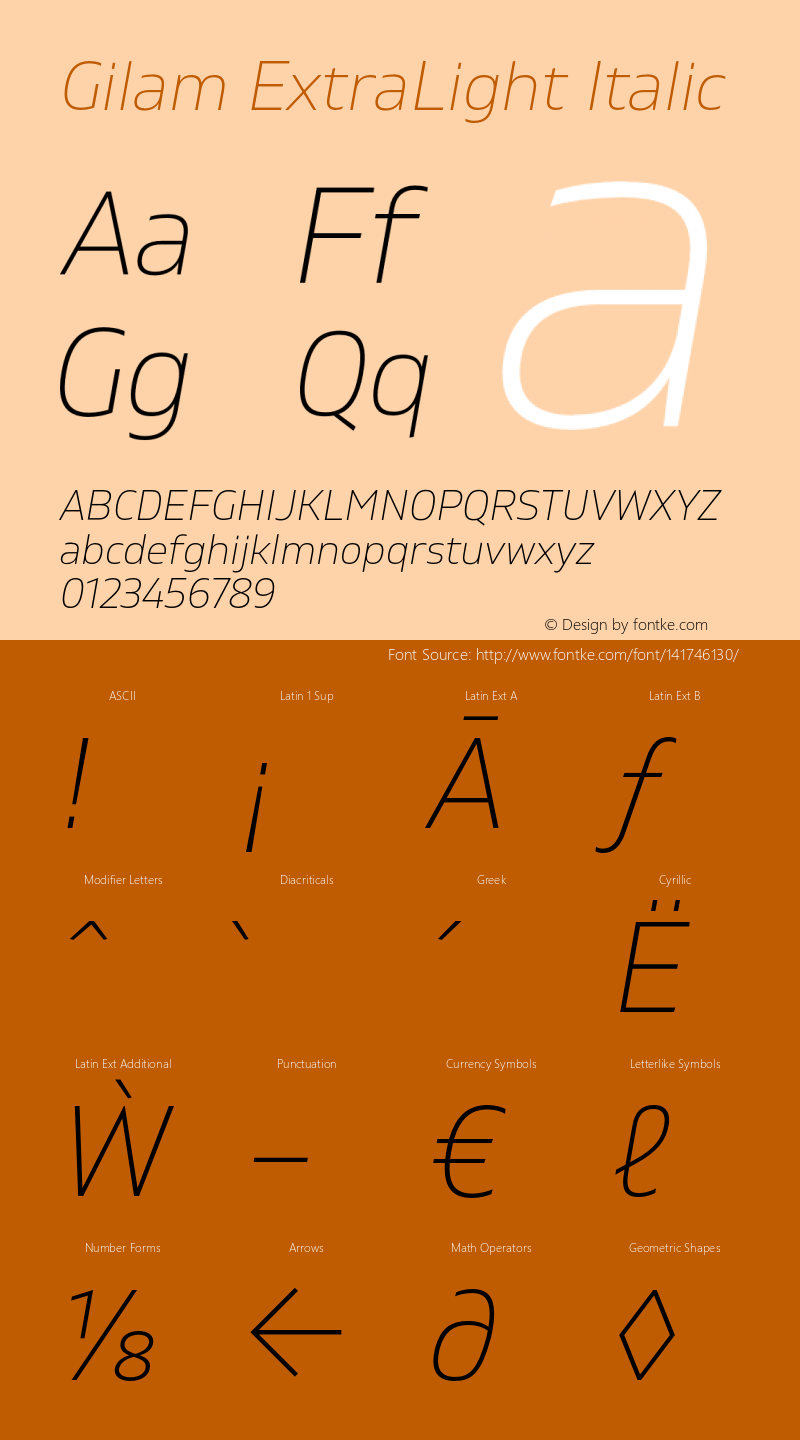 Gilam ExtraLight Italic Version 1.000;PS 001.000;hotconv 1.0.88;makeotf.lib2.5.64775 Font Sample