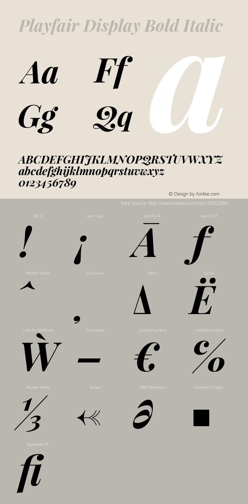 Playfair Display Bold Italic Version 1.004;PS 001.004;hotconv 1.0.70;makeotf.lib2.5.58329 Font Sample