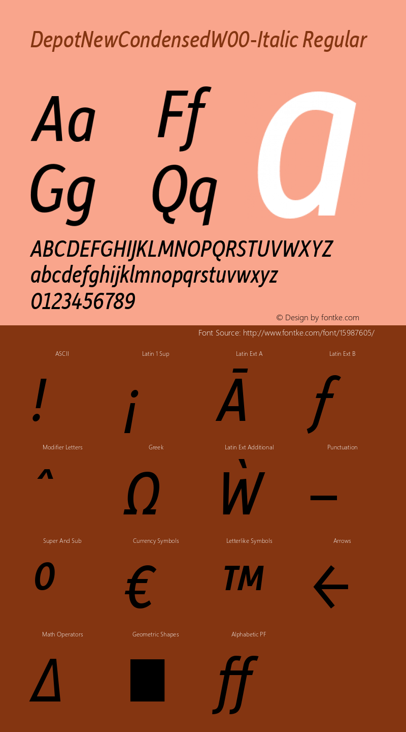 DepotNewCondensedW00-Italic Regular Version 2.00 Font Sample