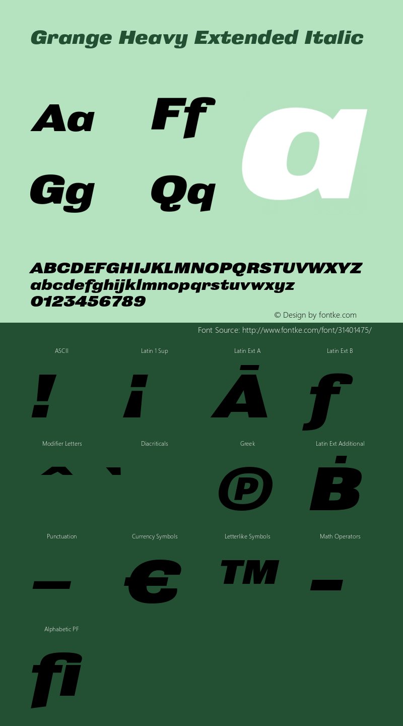 Grange Heavy Extended Italic Version 1.000;PS 001.000;hotconv 1.0.88;makeotf.lib2.5.64775 Font Sample