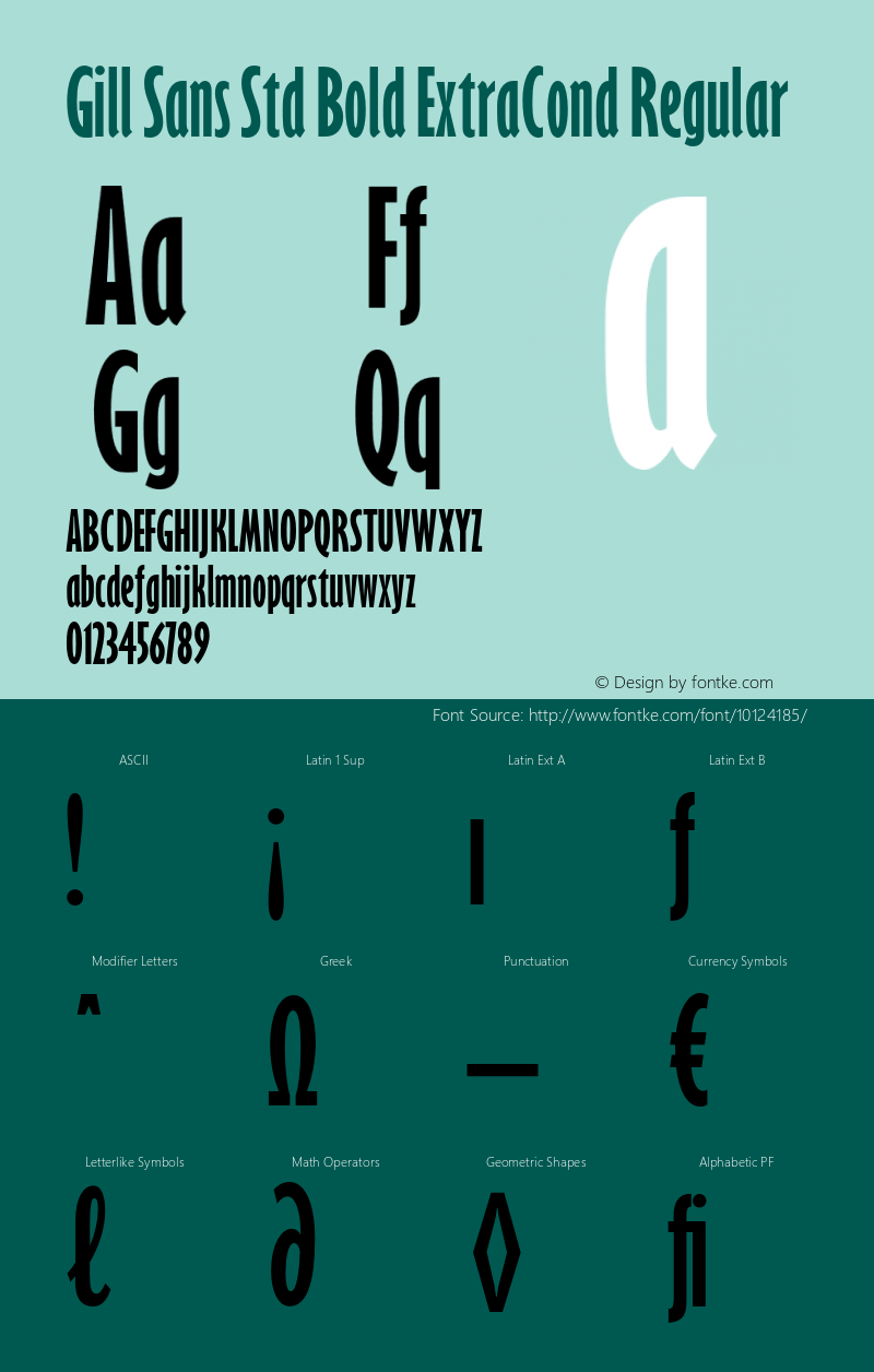 Gill Sans Std Bold ExtraCond Regular Version 1.047;PS 001.001;Core 1.0.38;makeotf.lib1.6.5960 Font Sample