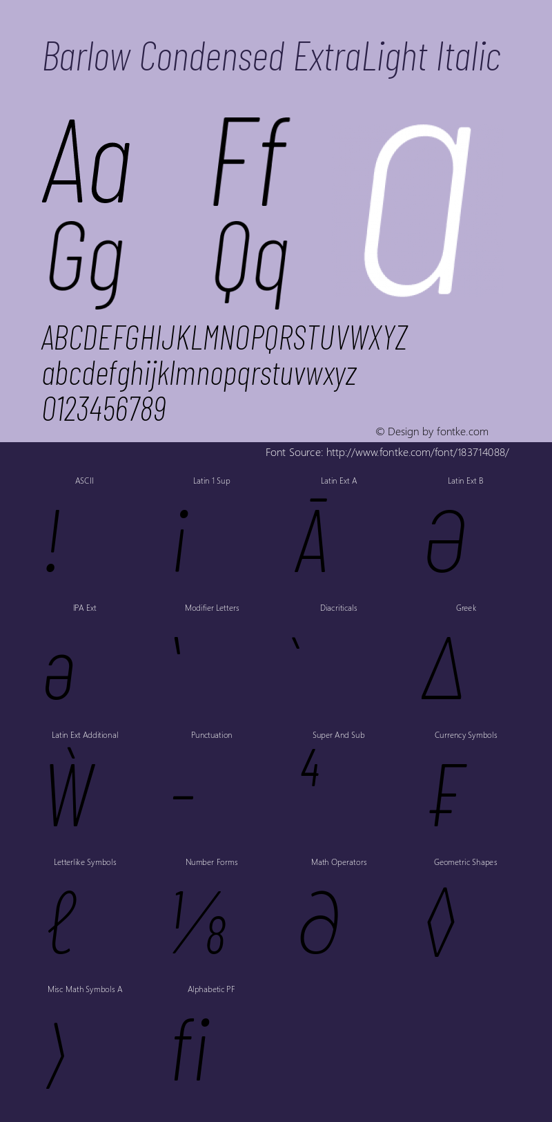 Barlow Condensed ExtraLight Italic Version 1.408图片样张