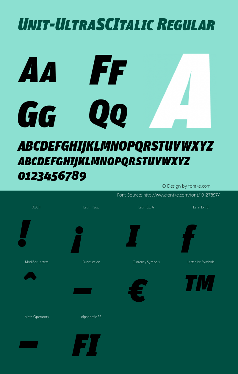 Unit-UltraSCItalic Regular Version 4.460 2004 Font Sample