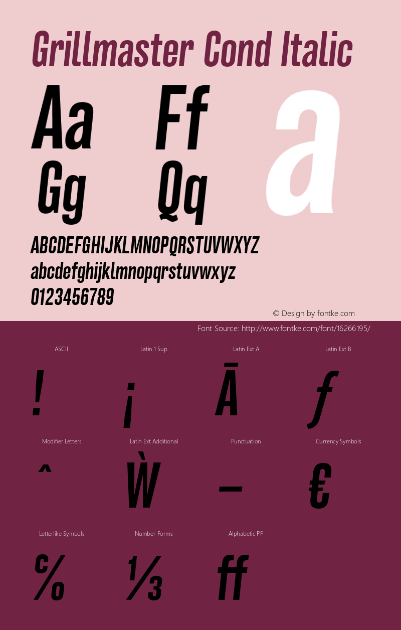 Grillmaster Cond Italic Version 1.000 Font Sample
