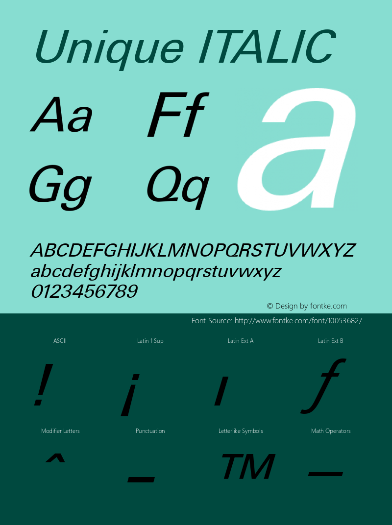 Unique ITALIC 001.000 Font Sample