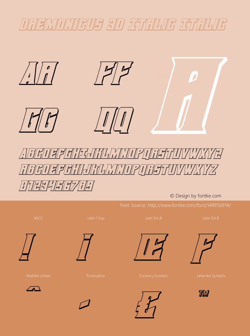 Daemonicus 3D Italic Version 2.0; 2019; initial release Font Sample