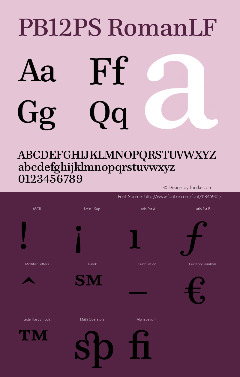 PB12PS RomanLF Version 001.001 Font Sample